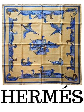 HERMES RARE - 1981 Blue and Gold La Mare Aux Canards Daphne Duchesne